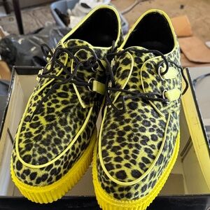 Demonia Yellow Leopard Platform Creeper Shoes